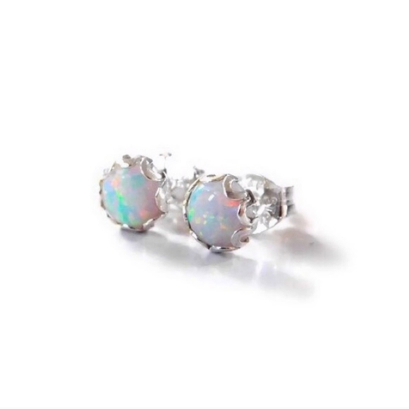 925 Sterling Silver Australian Fire Opal Studs - Picture 2 of 6